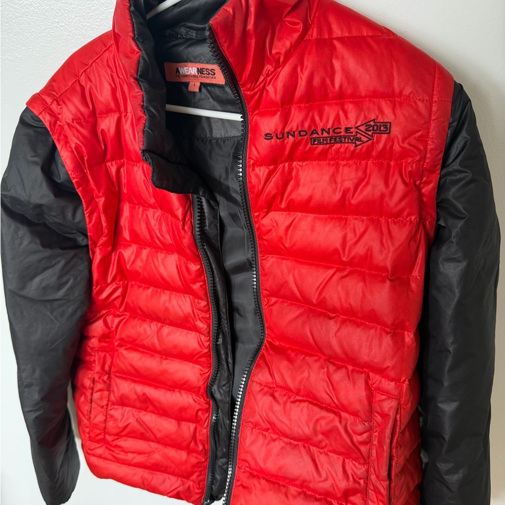 Sundance Film Festival 2013 Kenneth Cole Vibrant Red and Black Puffer Jacket